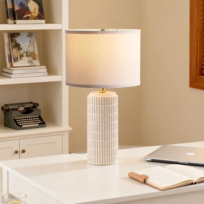 Modern Ceramic Table Lamp Set of 2, Bedside Lamp for Bedroom Decor, Nightstand Lamp with 3 Color Temperatures, Desk Light for Living Room Dorm Office, White - Bloomnest