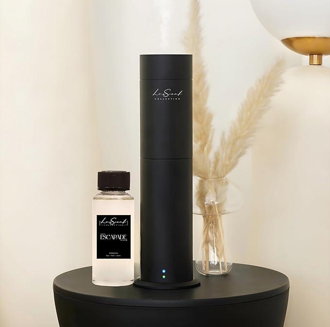 Aroma Scent Diffuser Starter Kit for Up to 1000SQ. FT. Coverage - 120ML Waterless Essential Oil Scent Included - Luxury Aroma Diffuser Ideal for Home, Office & Hotel (Black, Escapade) - Bloomnest