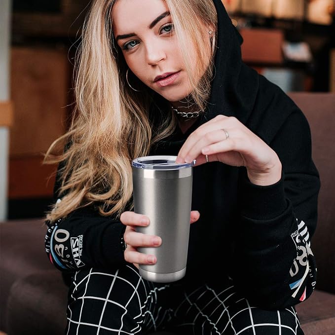 HASLE OUTFITTERS 20oz Tumblers Bulk Stainless Steel Cup with Lid Double Wall Vacuum Insulated Coffee Mug for Cold & Hot Drinks 1 Pack, Grey - Bloomnest