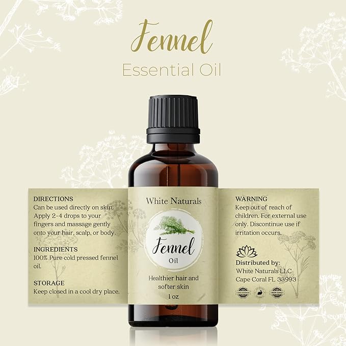 Organic Fennel Essential Oil for Digestion, Sweet Fennel Seed Oil for Congestion Relief & Uplift Mood, 100% Pure, Undiluted, Therapeutic Grade for Aromatherapy, Glowing Skin, Strengthened Hair 1oz - Bloomnest