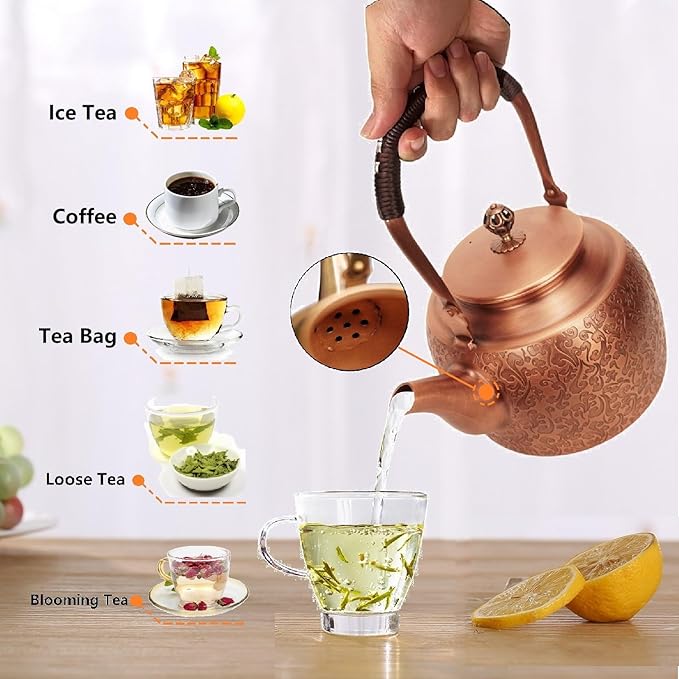Kkekos Handmade Copper Kettle Copper Teapot for Stovetop 2000ml (Type4)