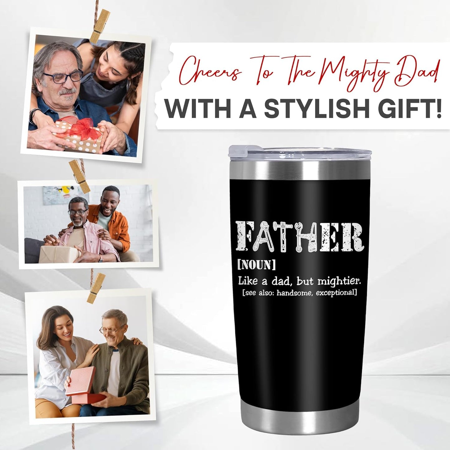 TEEZWONDER Christmas Birthday Gifts for Dad from Daughter Son - Stainless Steel Insulated Coffee Tumbler with Lid 20 oz - Funny Gifts for Dad, Husband Birthday Gift Ideas