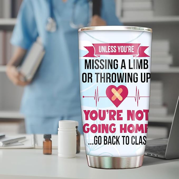 School Nurse Tumbler Stainless Steel 20oz with Straw Lid, School Nurse Appreciation Gifts Bulk For Women Birthday Christmas, Funny Coffee Cup for Work - Bloomnest