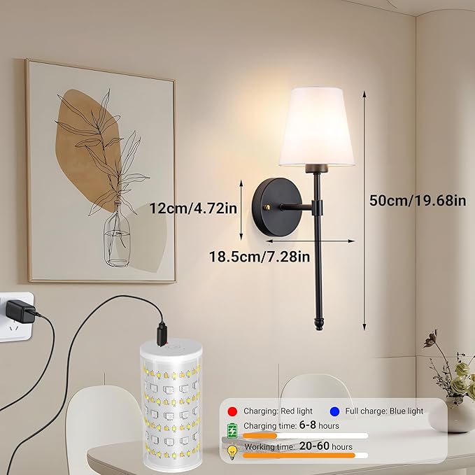 Battery Operated Wall Sconces Set Of 2, Wireless Battery Wall Light With 10000mAh RGB Rechargeable Magnetic Bulb, Rechargeable Wall Sconce With Remote Control For Bedroom, No Electrician Required - Bloomnest
