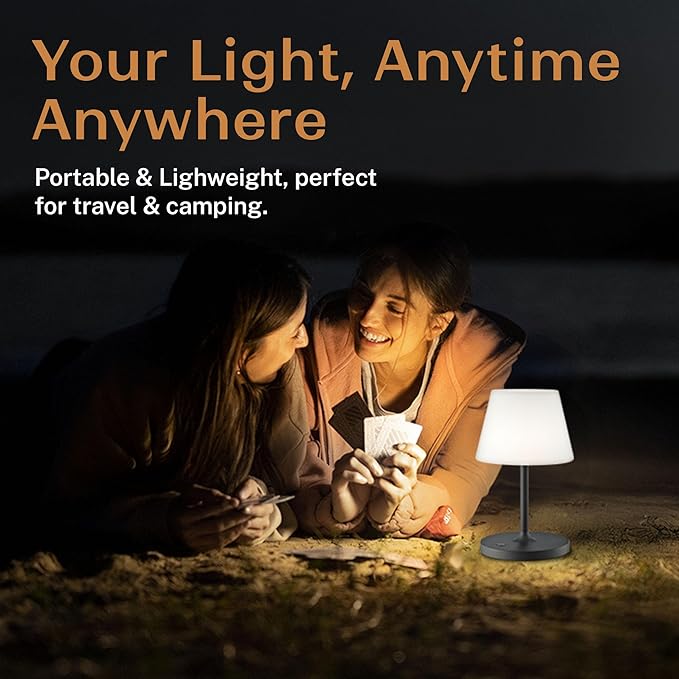 Cordless Lamp, 5000mAh Battery Operated Rechargeable Table Lamp with Power Bank, Touch Dimmable 3 Color Temperatures, IP44 Waterproof Shower Lamp for Kitchen, Bathroom, Indoor Or Outdoor Use 9.6in - Bloomnest