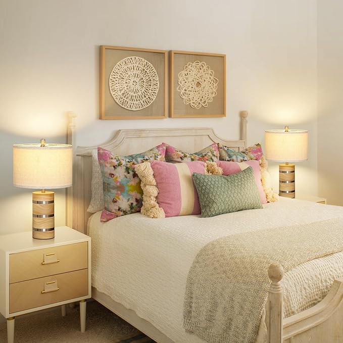 Retro Table Lamp,Farmhouse Nightstand Lamp,Rustic Wood Bedside Lamps,Desk Lamp for Bedroom Living Room Patio Hallway Hotel,UL Listed,Bulbs Included,Set of 2 - Bloomnest