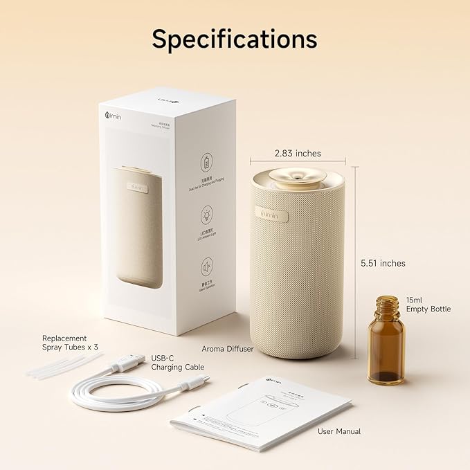 Auto-Start/Stop 2-in-1 Car Diffuser, Waterless Essential Oil Diffuser & Auto Air Freshener for Home Aromatherapy, Cordless Adjustable Fragrance Diffuser Compatible with 5/10/15ml Bottles - Bloomnest