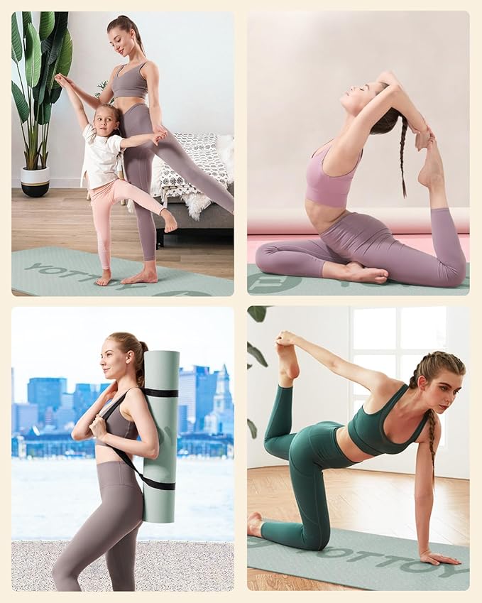 YOTTOY Yoga Mat, 72"x 32"x1/3" Extra Wide Non-Slip Exercise Fitness Yoga Mats,Eco-Friendly TPE Exercise Mats for Women Men Home Workout with Strap Bag - Bloomnest
