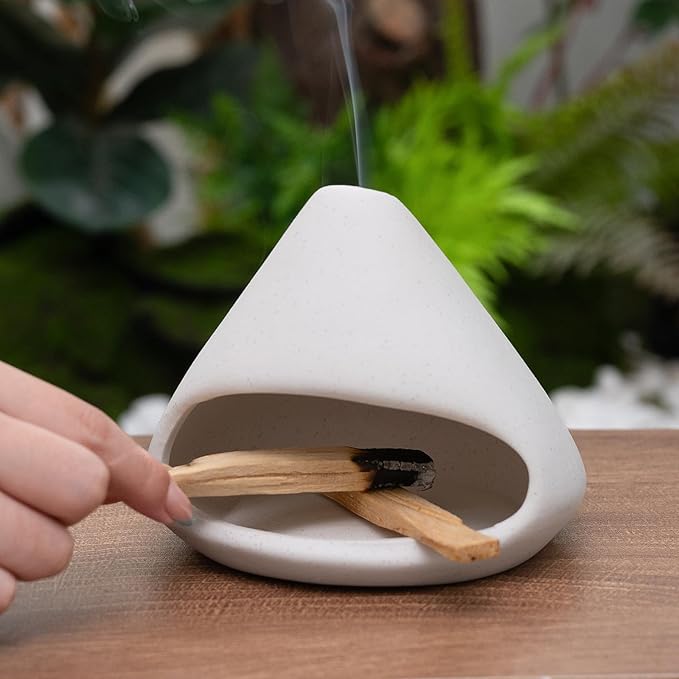 Palo Santo Burner- Mini Zongzi ceramics chiminea for sage/sticks/sone, ceramics Incense Holder with ash catcher, aromatic meditation gifts for women anxiety relief, ceramic copalera home decor MOUGIGI