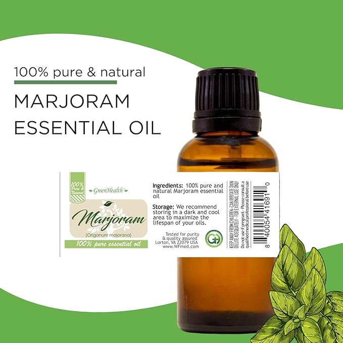 Marjoram Essential Oil β 16 fl oz (473 ml) Aluminum Bottle w/Plug Cap β 100% Pure Essential Oil β GreenHealth - Bloomnest