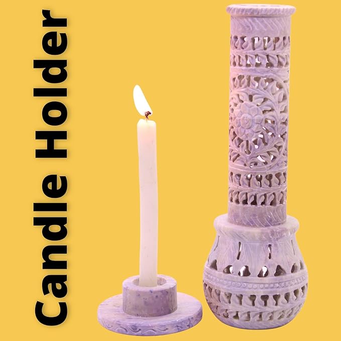 Handmade Carving Round Soapstone Incense Stick Tower Holder | Marble Incense Stick Tower Burner Holder Spa Aromatherapy Home Office Fragrance Accessories Home Office Decor - (11 X 3 Inches) - Bloomnest