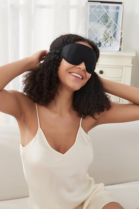 ALASKA BEAR Upgraded Silk Eye Mask with Deep Contour Molded Cups for Beauty Sleep & Lashes Extensions, Zero Pressure Sleeping Eye Cover with Silk-Cover Adjustable Strap - Bloomnest