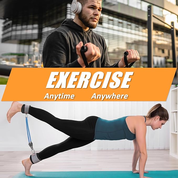 Resistance Bands with Handles for Working Out Women and Men, Exercise Bands with Door Anchor, Stretch Bands for Home Workouts, Simple Guide Included - Bloomnest