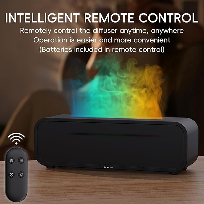 Essential Oil Diffuser, Flame Fire Oil Diffuser, 250ml Cool Mist Aromatherapy Humidifier, Scent Aroma Diffuser with 7 Colors Light, Remote Control, Timer & Auto-Off for Home Room (Black) - Bloomnest