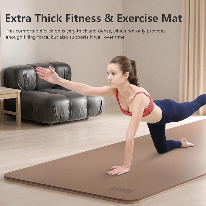 Yoga Mat Non-Slip Extra Thick 72"x32/24" Extra Wide Fitness Exercise Mat TPE Material High Elastic Hot Yoga Mat for Women Yoga Pilates Home Floor Workout (Cow Coffee) - Bloomnest