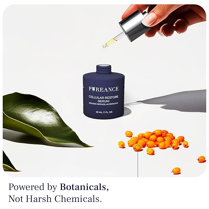 PUREANCE Organic Bakuchiol Plumping Serum - Bakuchiol for Face Skin and Wrinkles - Cellular Restore Serum - With Jojoba Oil, Sea Buckthorn, Camu Camu, Babchi, Maple Leaf Extracts & More - 1 Fl Oz - Bloomnest