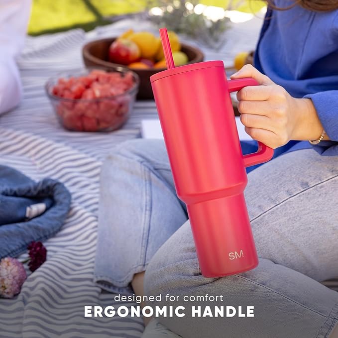 Simple Modern 40 oz Trek Tumbler with Handle and Straw Lid | Cup Holder Friendly Insulated Stainless Steel Travel Mug | Saffron SimpleModern