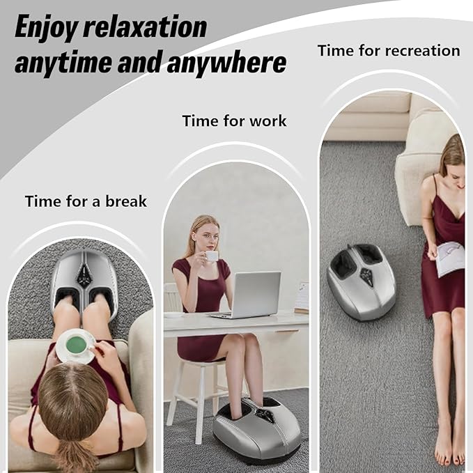 Shiatsu Foot Massager with Heat,Vibration,Air Compression and Deep Kneading,4 Modes + 2 Heat Levels + 5 Intensities,Quiet Design and Washable Sleeves,An adapter is required for use - Bloomnest