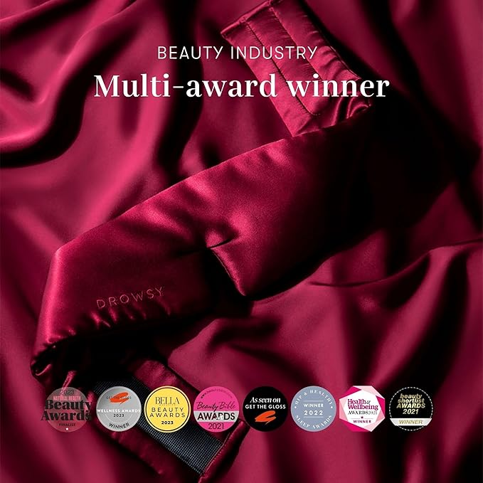 DROWSY Silk Sleep Mask - Face-Hugging, Padded Cocoon for Luxury Sleep in Total Darkness - 100% Pure Mulberry Silk (La Vie En Rouge) - Bloomnest