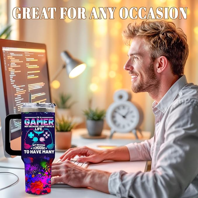 DUUV Gamer Gifts for Men, Video Game Tumbler 40 Oz, Cool Gaming Gifts for Men Teenage Boys Kids Teen Son Adults Dad Husband, Game Room Decor Gift Ideas, Gift for Christmas Thanksgiving, 1PCS - Bloomnest
