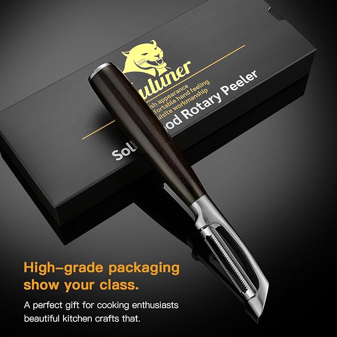 Serrated Blade Premium I Type 304 Stainless Steel Multifunctional Kitchen Peeler Real Wood Handle Ultra Sharp Blade Vegetable Potato Apple(Carbonized Wood) - Bloomnest