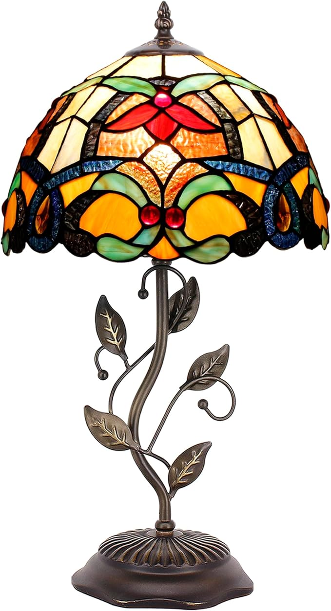 Tiffany Lamp Table Lamp Stained Glass Desk Lamps 12X12X19 Inches Reading Light Decor Bedroom Living Room (Orange Liaison Style) - Bloomnest