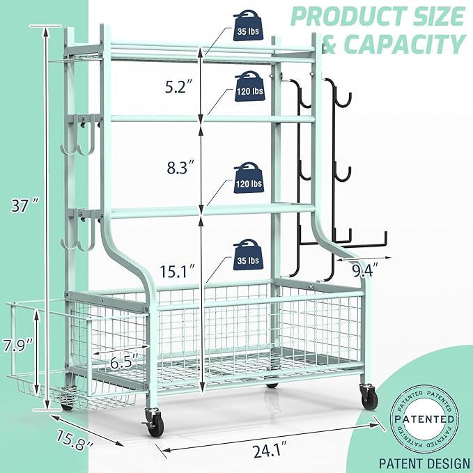 PLKOW Dumbbell Rack, Weight Rack for Dumbbells, Home Gym Storage for Dumbbells Kettlebells Yoga Mat and Balls, All in One Workout Storage with Wheels and Hooks, Powder Coated Finish Steel - Bloomnest