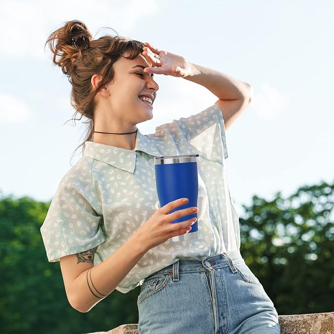DOMICARE 20oz Tumbler with Lid Stainless Steel Tumblers Bulk, Double Wall Vacuum Insulated Coffee Travel Mug Powder Coated Tumbler, 8 Count (Pack of 1) Dark Blue