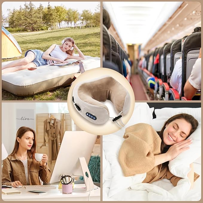 Electric Neck Massager,Portable Heated Kneading Massage Cushion Pillow,Rechargeable Shoulder Neck U-Shaped Massage Shiatsu,for Pain Relief at Home,Car,Office,Travel - Bloomnest