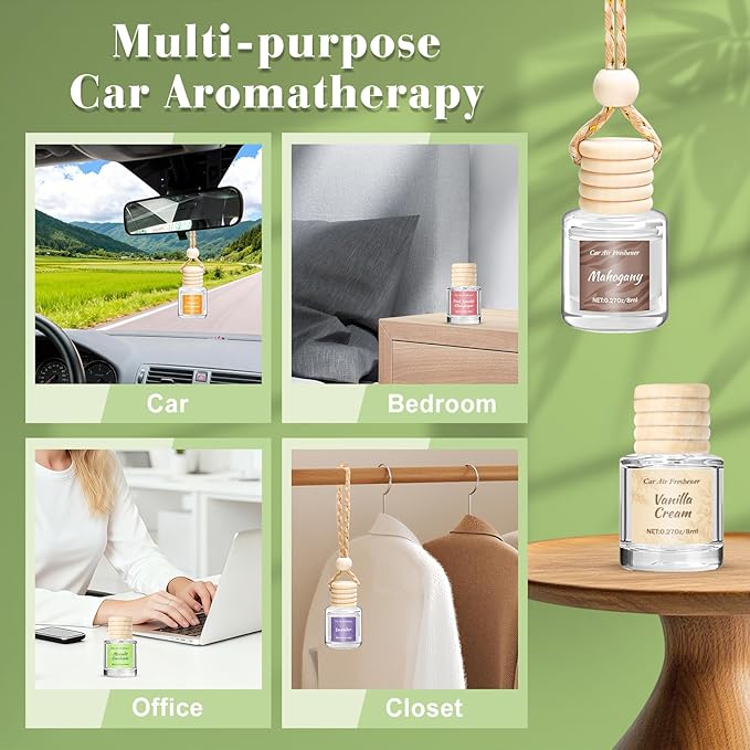 6 Pack Car Air Freshener for Women, Long Lasting Slow-Release Natural Essential Oil Scents Air Freshener Diffuser, Hanging Cute Car Accessories, Refined Auto Interior Decor Gift (8ml Each) - Bloomnest