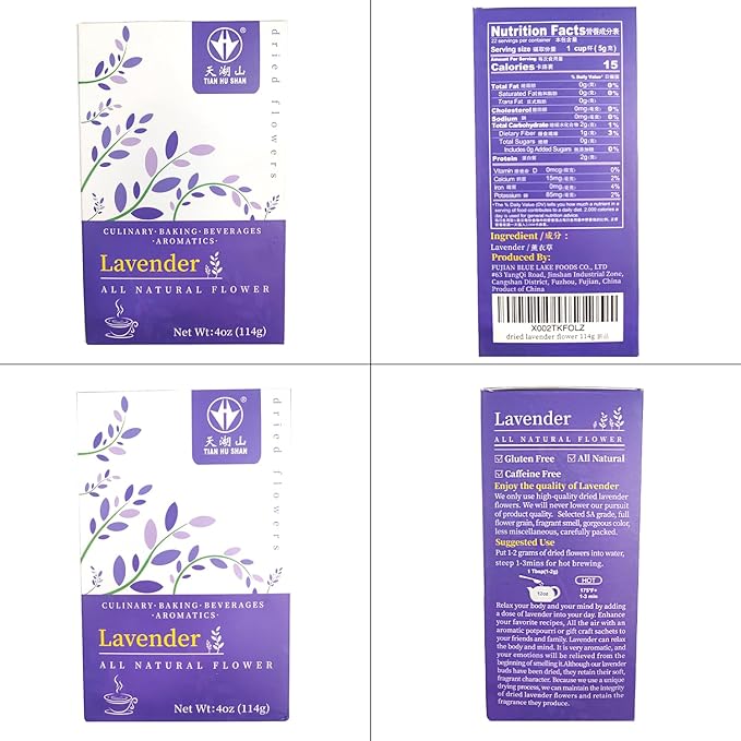 TIAN HU SHAN Dried Lavender Flower Buds, Culinary Food Grade for Baking, Fresh Fragrance, 4 Ounce, Caffeine Free Suger Free Vegan Herbal Tea, Packing in Bulks - Bloomnest