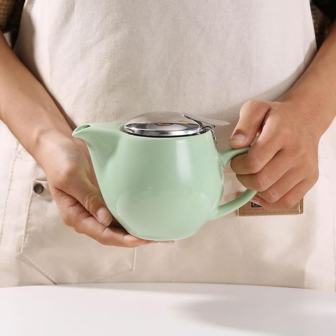 Small Ceramic Teapot With Stainless Steel Infuser, Heat Resistant, Perfect Tea Maker, Light Green 350ml/12.0oz - Bloomnest