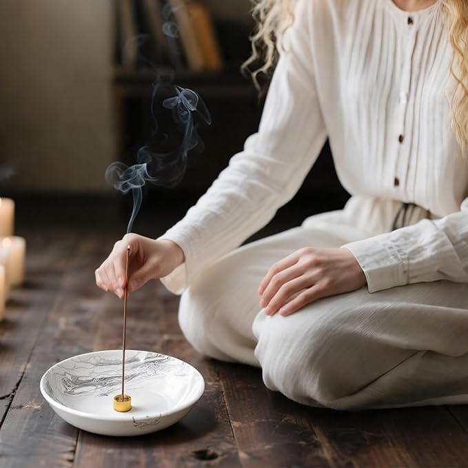 Incense Holder for Sticks Round Insence Bowl Minimalist Plate 6.2 ” Width - Bloomnest