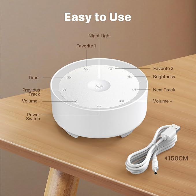 Kipcush Sound Machine & Night Light for Adults/Baby/Kid. White Noise Machine with Max 8H Timer & 20 Soothing Sleep Sounds. Small Size & Portable Design for Bedroom, Office, Travel. Favorites Buttons - Bloomnest