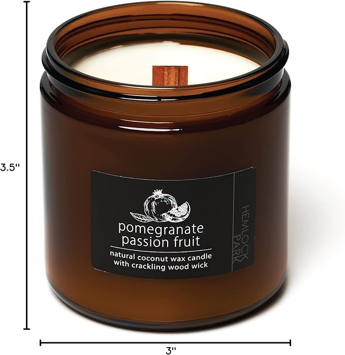 Hemlock Park Crackling Wood Wick Candle Handcrafted with Natural Coconut Wax (Large 16 oz, Pomegranate Passion Fruit) - Bloomnest