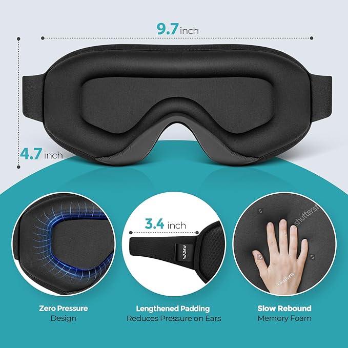 WAOAW Sleep Mask for Men Women: Blackout Eye Masks for Sleep - 3D Breathable Soft Comfortable Eye Mask for Travel - Adjustable Light Blocking Night Masks for Sleeping - Bloomnest