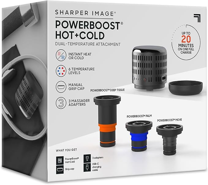 Sharper Image® Powerboost Hot + Cold Dual-Temperature Massage Gun Attachment - Instant Heat & Cold, 6 Temperature Levels, Compatible with Powerboost Massage Guns, Black - Bloomnest