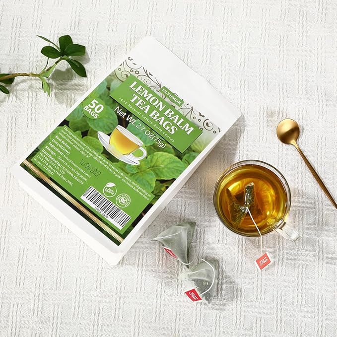 Premium Lemon Balm Leaf Tea, 50 Bags. Made with 100% Natural Lemon Balm Leaves, No Additive & Caffeine Free, Promotes Relaxation & Support Digestion. - Bloomnest