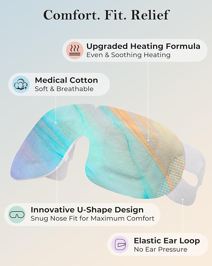 Self Heating Steam Eye Masks: 16 Packs Disposable Moist Heated Masks for Dry Eyes, Digital Eye Strain, Puffiness & Stress Relief – Warm Compress for Relax, Travel, Office, Sleep & Spa, Unscented - Bloomnest