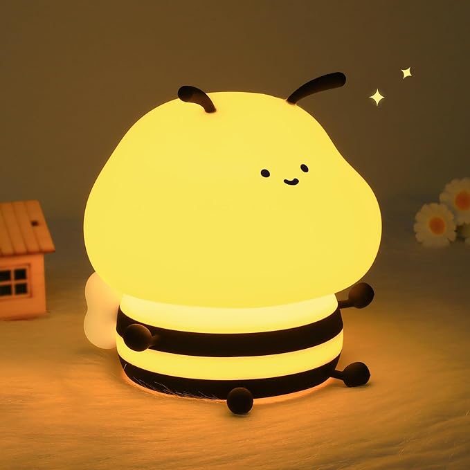 Attivolife Bee Night Light, Cute Bumble Bee Gift for Kid, Animal Silicone Nursery Lamp with 8 Color Light & Dimming & Timer, Rechargeable Bedroom Classroom Decor Birthday Xmas Gift for Girl Boy - Bloomnest