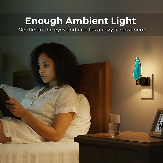 L LOHAS LED Night Light, Night Lights Plug into Wall, Agate Nightlight Rotating, Dimmable Nightlights Plug in with Light Sensor, Soft White Nightlights for Bathroom Bedroom Hallway, 1 Pack(Blue) - Bloomnest