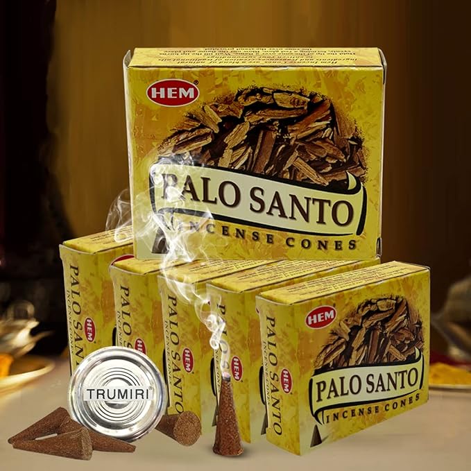 Palo Santo Incense Cones and Burner Holder Bundle from Hem Incense Trumiri for Smudging and Aroma - Pack of 6 (Approx 60 Cones) TRUMIRI
