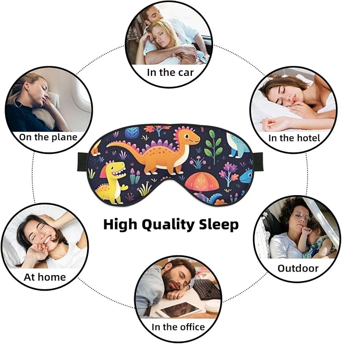 Sleep Eye Mask Cute Dinosaur Jungle Floral Sleep Mask for Women Men Comfortable Eye Mask with Adjustable Strap Soft Eye Cover Blindfold for Travel Yoga Nap Shift Work - Bloomnest