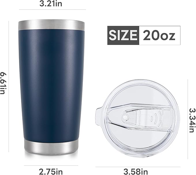 20 oz Tumbler with Lid Stainless Steel Insulated Tumblers Bulk Double Wall Vacuum Cups Powder Coated Travel Mug Keep Drink Cold and Hot, Navy, 8 Pack - Bloomnest