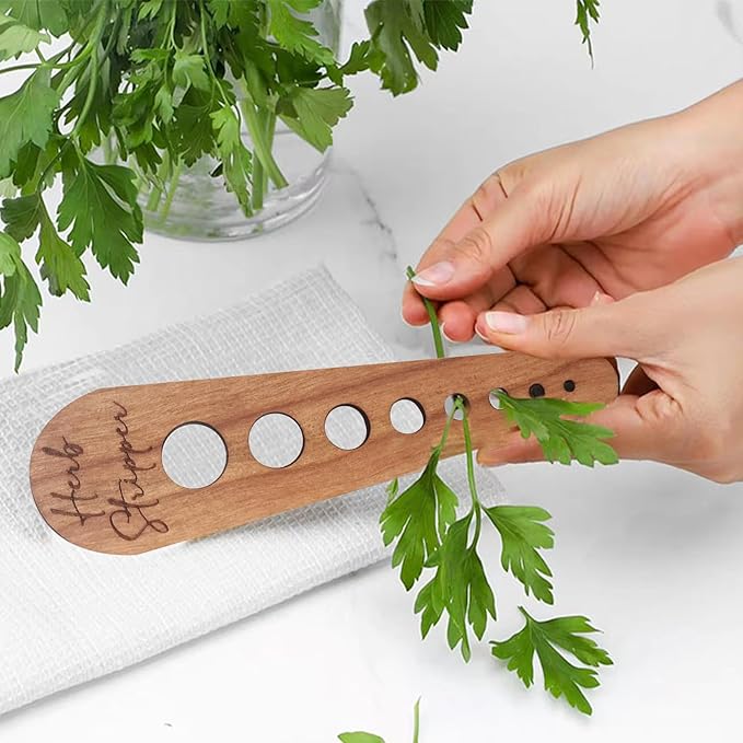 Pottery Herb Stripper Ceramic Herb Stripper Herb Stripping Tool Vegetable Leaf Remover 8 Different Apertures Suitable for Herbs Chef Gifts Cooking Housewives (Wooden) (Caramel)