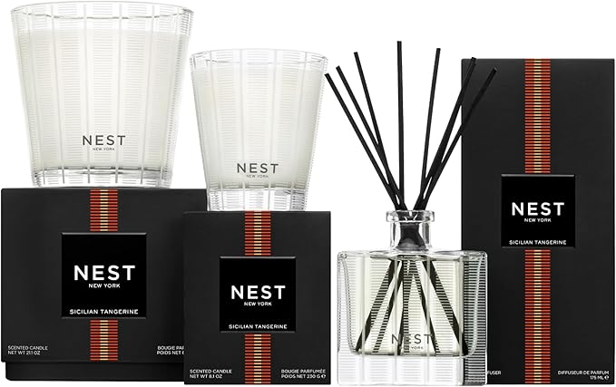 NEST New York Scented 3-Wick Candle, Sicilian Tangerine - 21.2 oz - Up to 100-Hour Burn Time - Reusable Glass Vessel - Bloomnest