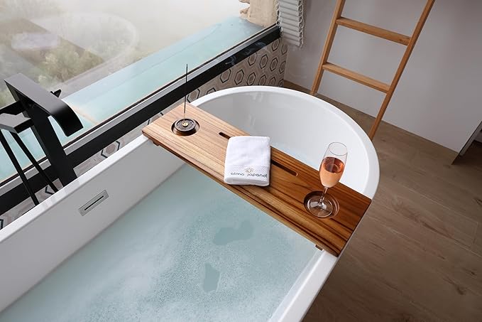 Fjord | Superior Teak Bathtub Tray Wood 29" for Small Tubs | Adjustable Wooden Bathtub Caddy | Sustainable Minimalist Bath Table Tray for Home Spa | by JapandiSpirit - Bloomnest