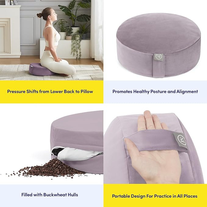 Meditation Cushion Bolster Pillow for Restorative Yoga – Supportive Cushion for Meditation, Pilates, and Relaxation – Filled with Buckwheat Hulls - Removable Cover - Bloomnest