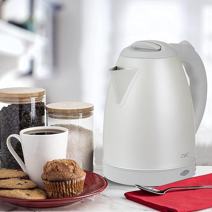 COOK WITH COLOR Electric Kettle - Rapid Boil, Sleek Design, and Safety Features - Great for Quick and Easy, Stainless Steel Crème, 1.7 Liters - Bloomnest