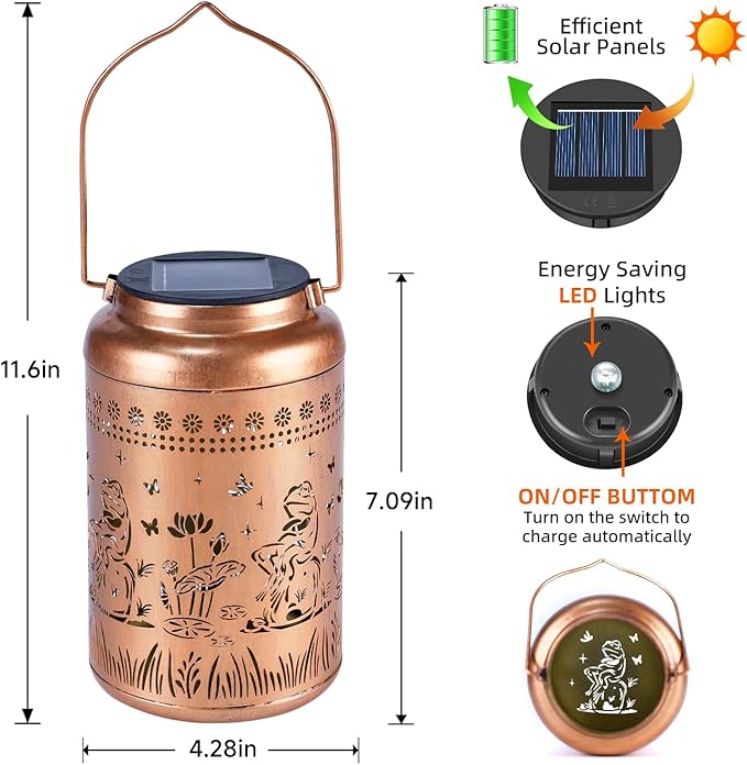 Solar Lanterns Outdoor Waterproof Frog Lazy Pattern Solar Lights Metal Lantern Christmas Garden Frog Decor Art Housewarming Gift for Patio,Yard,Lawn Ornament,Gifts for Women Mom - Bloomnest